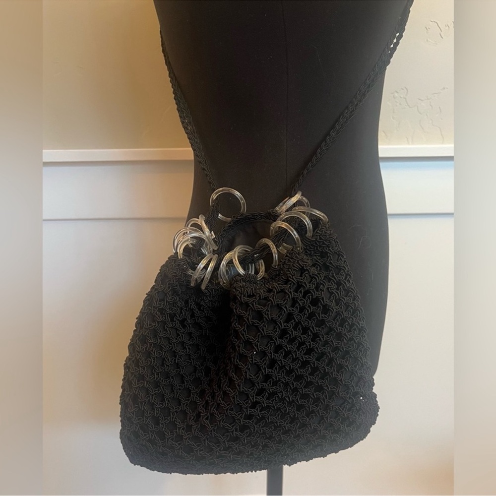 Jean Betancourt Y2K Crochet Mesh Bucket Bag Black Fairy Goth Crossbody Vintage